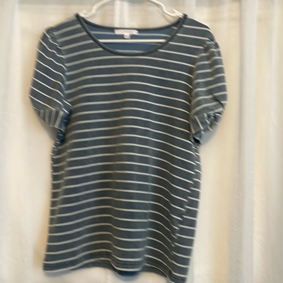 Jane and Delancey Blue White Striped Short Sleeve top Size M PTP 20” length 25 “ - Picture 1 of 7